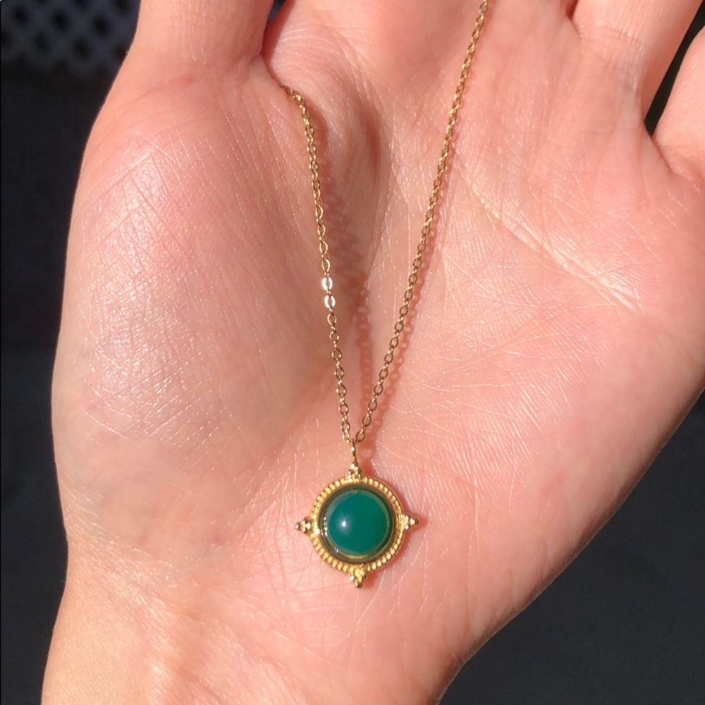 New 18k Gold Plated Green Agate Stone Pendant